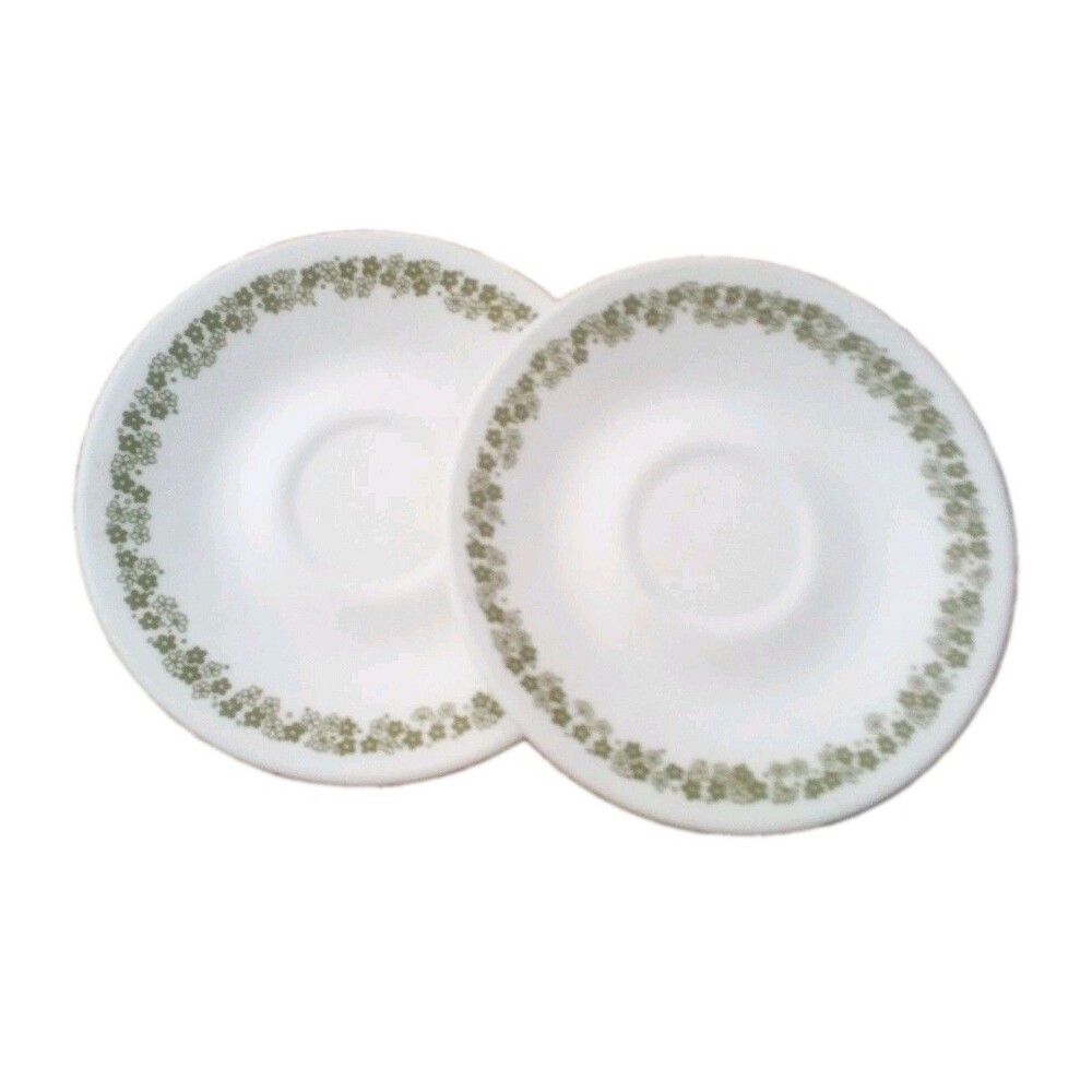 Two Corelle Crazy Daisy Spring Blossom Green 6 1/4" Saucers Corning USA